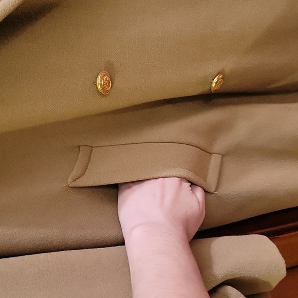 Vintage International Scene Long Tan Double Breasted Coat with Gold Buttons 7/8 - Picture 6 of 11